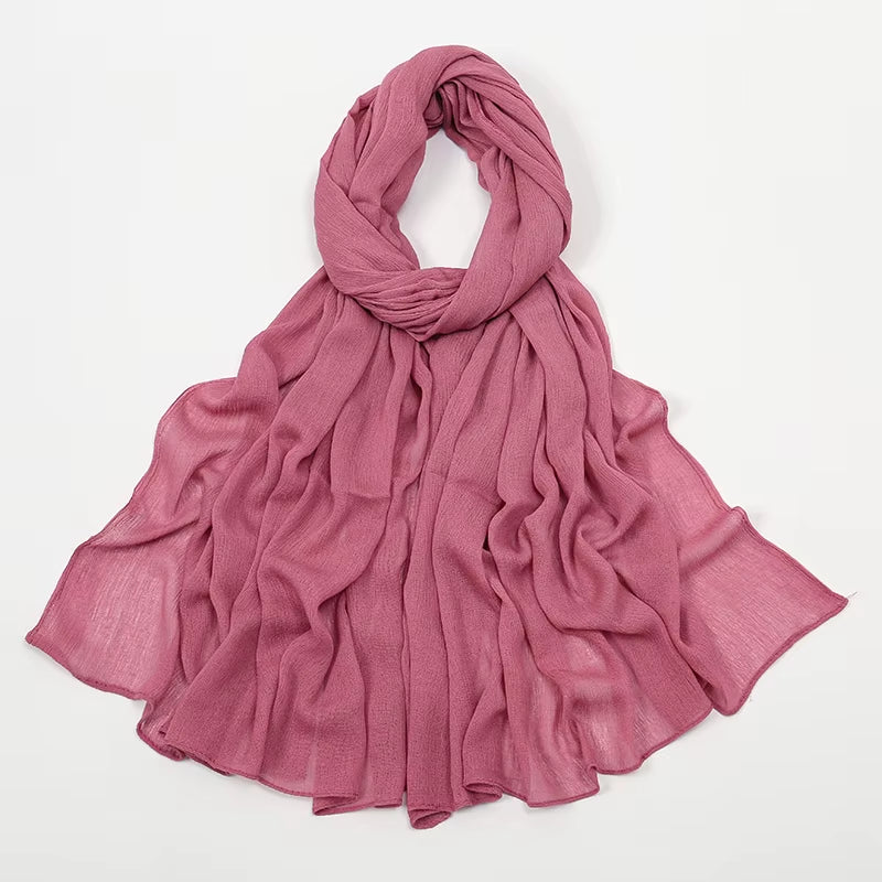 New Crinkle Rayon Hijabs Women Scarf Solid Headscarf Wrap Big Size Plain Long Shawls Muslim Women Hijab Islamic Turban Headbands