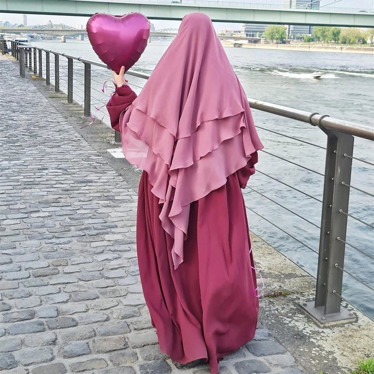 Plain Three-Layer Chiffon Hijab Prayer Khimar Solid Color Arabian Türkiye Shawl Headscarf 136*120Cm