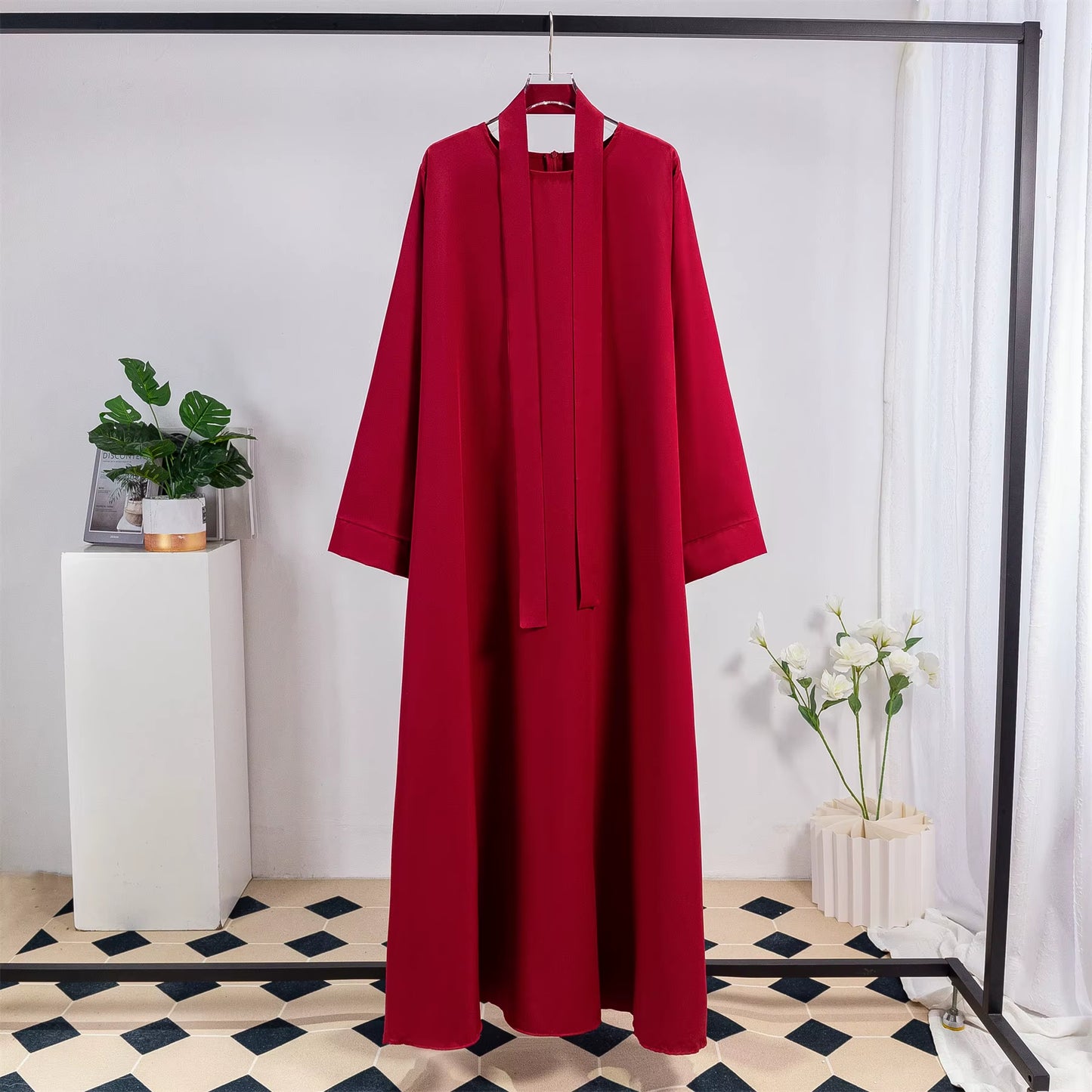 Muslim Abayas Women Kaftans Long Maxi Prayer Dress with Belt Full Sleeve Islamic Clothing Women Jilbabs Ramadan Dresses