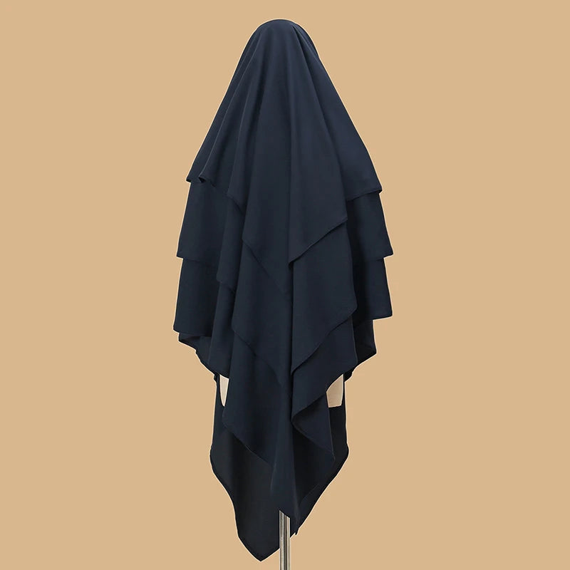 Plain Three-Layer Chiffon Hijab Prayer Khimar Solid Color Arabian Türkiye Shawl Headscarf 136*120Cm