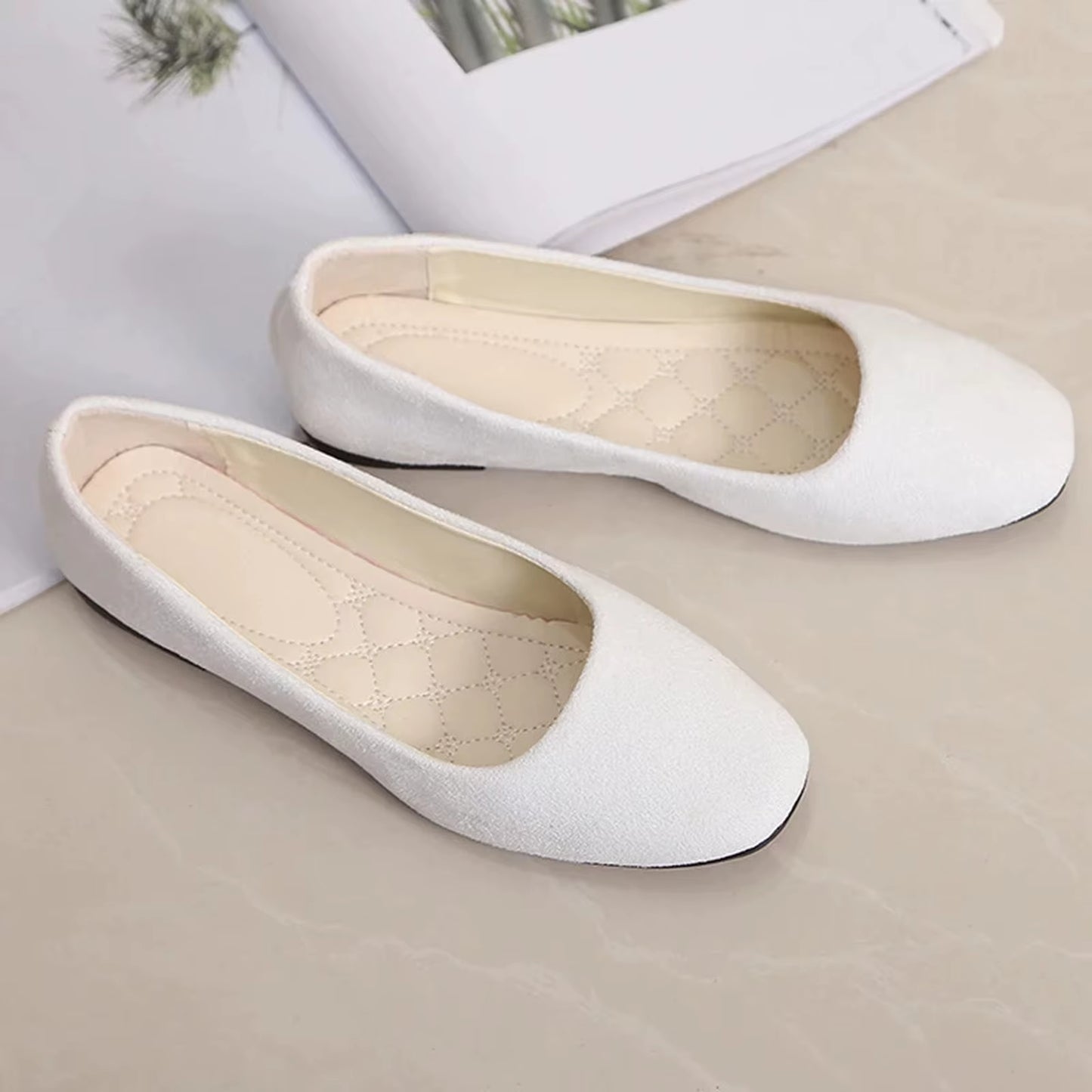 Women's Suede Square Toe Flats - Elegant and Comfortable Spring/Summer Footwear (Sizes 34-39)