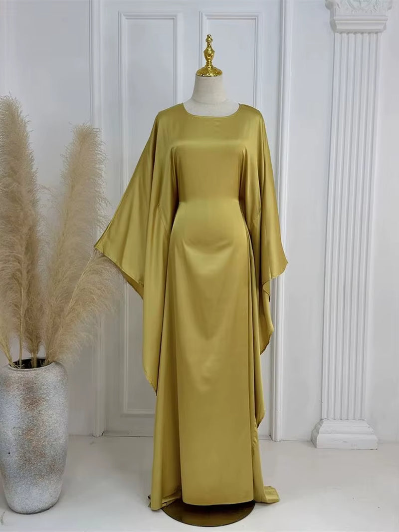 Eid Shiny Batwing Satin Abaya Dubai Luxury 2024 Muslim Abayas for Women Maxi Kaftan Dress Islamic Clothing Caftan Marocain Femme