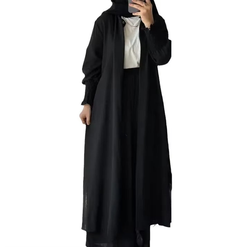 New Arrival Muslim Middle East Southeast Asia 2-Piece Set Women'S Solid Color Spring Autumn Long Sleeve Cardiganshirttrousersuit