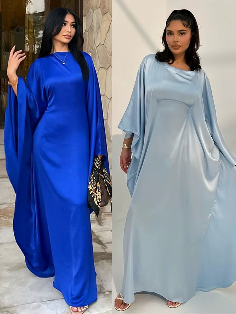 Eid Shiny Batwing Satin Abaya Dubai Luxury 2024 Muslim Abayas for Women Maxi Kaftan Dress Islamic Clothing Caftan Marocain Femme