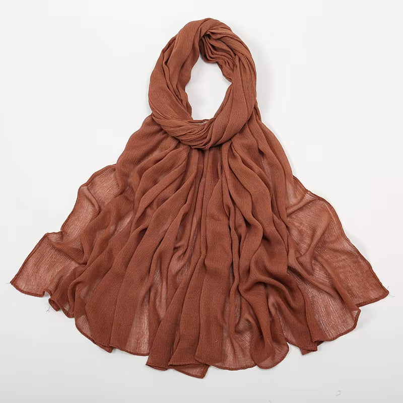 New Crinkle Rayon Hijabs Women Scarf Solid Headscarf Wrap Big Size Plain Long Shawls Muslim Women Hijab Islamic Turban Headbands