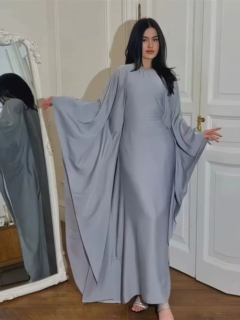 Eid Shiny Batwing Satin Abaya Dubai Luxury 2024 Muslim Abayas for Women Maxi Kaftan Dress Islamic Clothing Caftan Marocain Femme