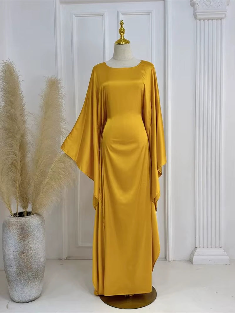 Eid Shiny Batwing Satin Abaya Dubai Luxury 2024 Muslim Abayas for Women Maxi Kaftan Dress Islamic Clothing Caftan Marocain Femme