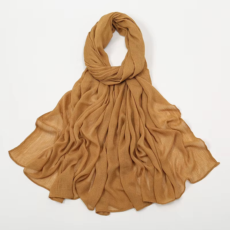 New Crinkle Rayon Hijabs Women Scarf Solid Headscarf Wrap Big Size Plain Long Shawls Muslim Women Hijab Islamic Turban Headbands
