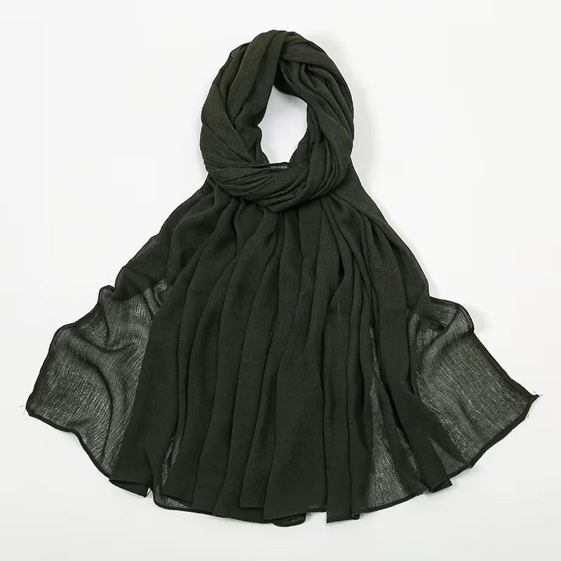 New Crinkle Rayon Hijabs Women Scarf Solid Headscarf Wrap Big Size Plain Long Shawls Muslim Women Hijab Islamic Turban Headbands