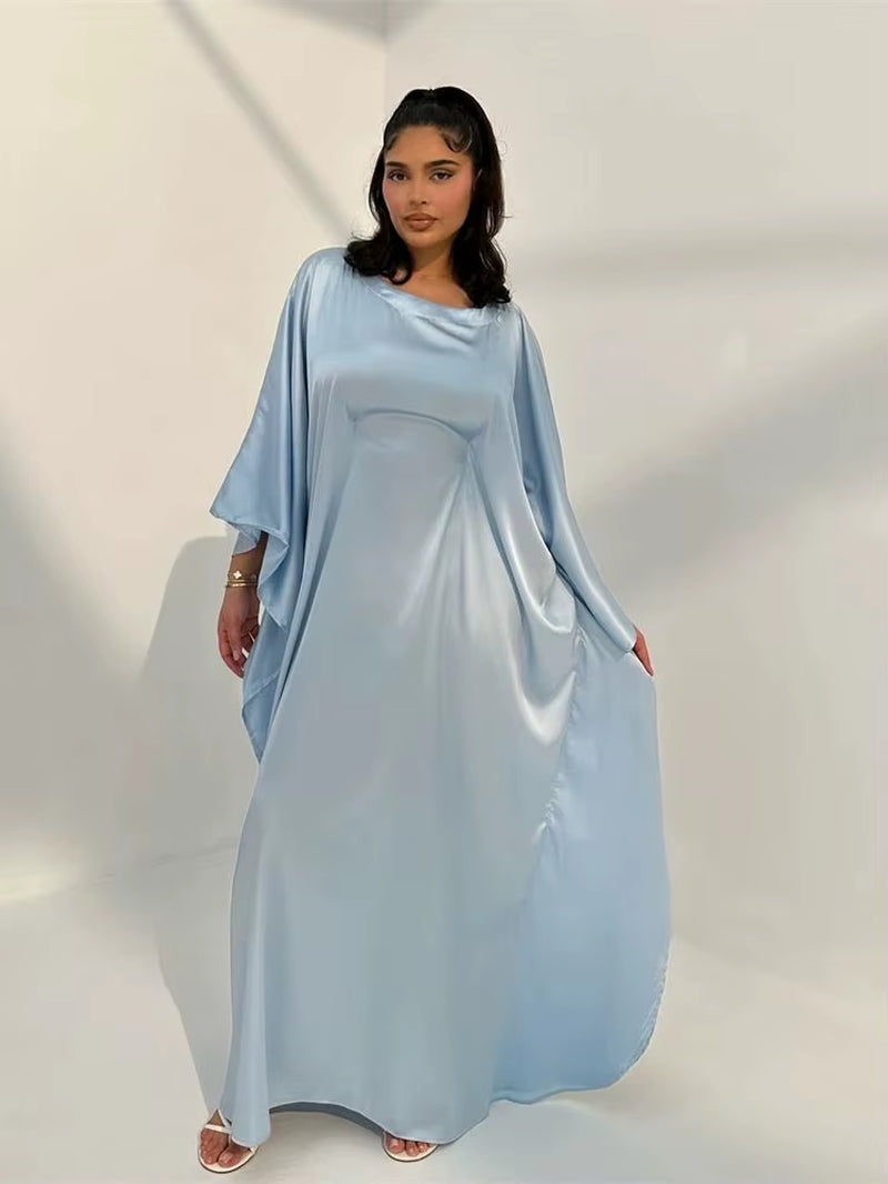 Eid Shiny Batwing Satin Abaya Dubai Luxury 2024 Muslim Abayas for Women Maxi Kaftan Dress Islamic Clothing Caftan Marocain Femme