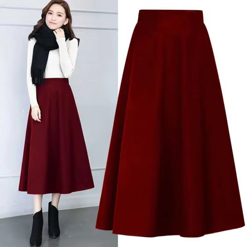 New Winter Women'S Long Woolen Skirt Elegant High Waist Wool a Line Skirts Female Casual Thick Warm Pocket Maxi Skirts Lady