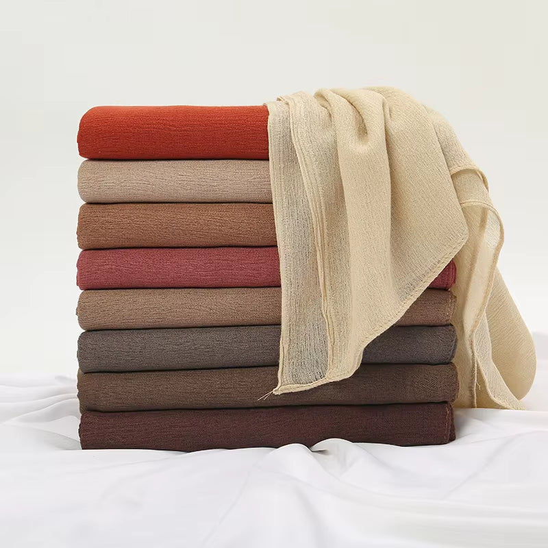 New Crinkle Rayon Hijabs Women Scarf Solid Headscarf Wrap Big Size Plain Long Shawls Muslim Women Hijab Islamic Turban Headbands