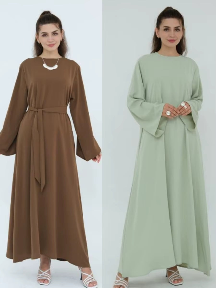 Muslim Women Türkiye Dubai Abaya Long Dress Solid Modest Kaftan Prayer Robe Femme African Evening Dresses Islamic Clothing