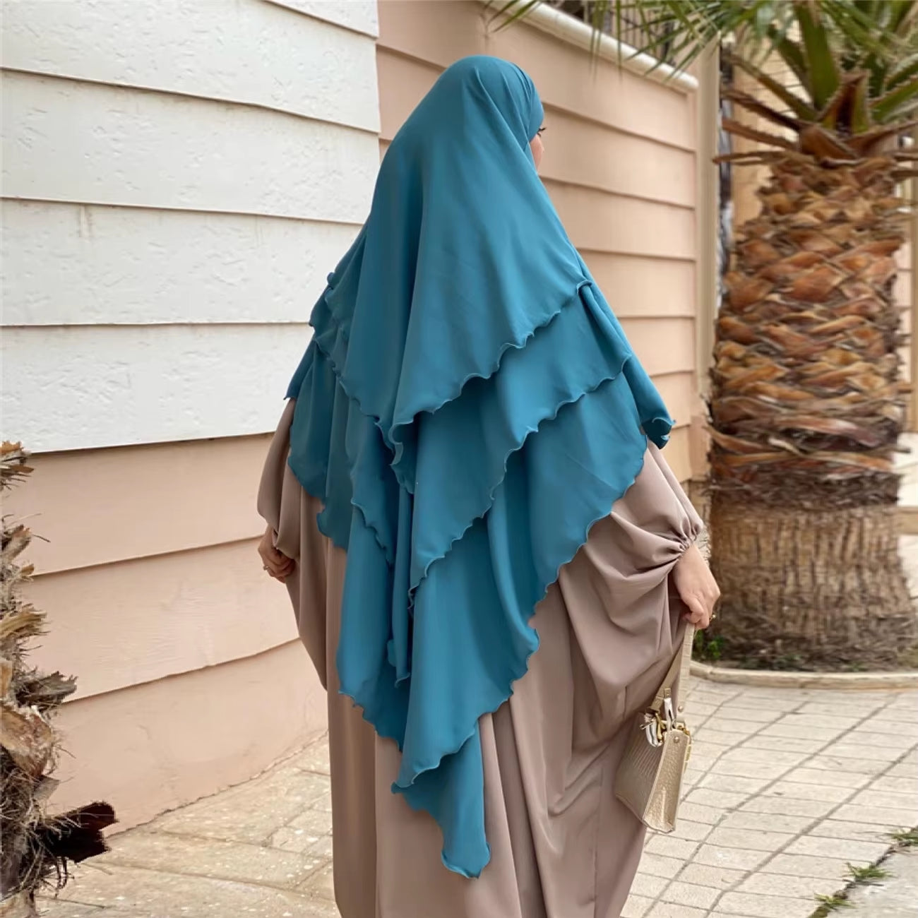 Plain Three-Layer Chiffon Hijab Prayer Khimar Solid Color Arabian Türkiye Shawl Headscarf 136*120Cm