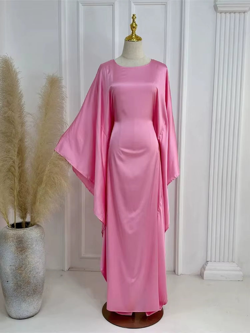 Eid Shiny Batwing Satin Abaya Dubai Luxury 2024 Muslim Abayas for Women Maxi Kaftan Dress Islamic Clothing Caftan Marocain Femme