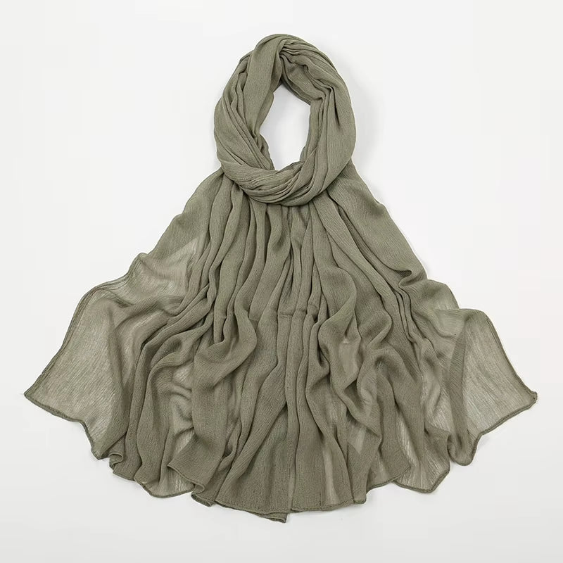 New Crinkle Rayon Hijabs Women Scarf Solid Headscarf Wrap Big Size Plain Long Shawls Muslim Women Hijab Islamic Turban Headbands