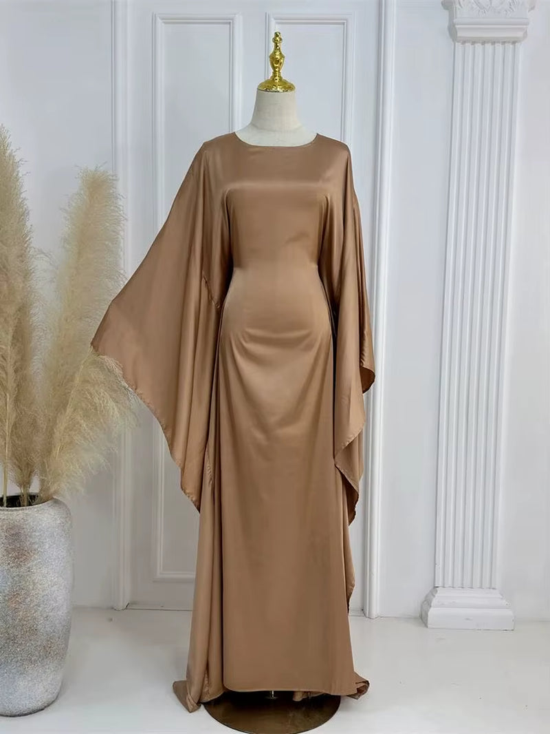 Eid Shiny Batwing Satin Abaya Dubai Luxury 2024 Muslim Abayas for Women Maxi Kaftan Dress Islamic Clothing Caftan Marocain Femme