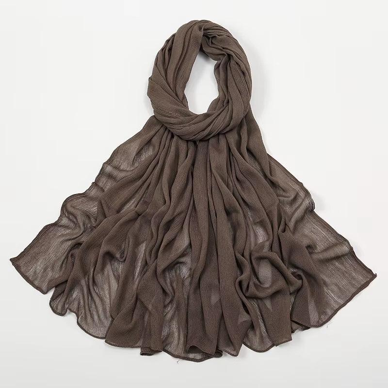 New Crinkle Rayon Hijabs Women Scarf Solid Headscarf Wrap Big Size Plain Long Shawls Muslim Women Hijab Islamic Turban Headbands