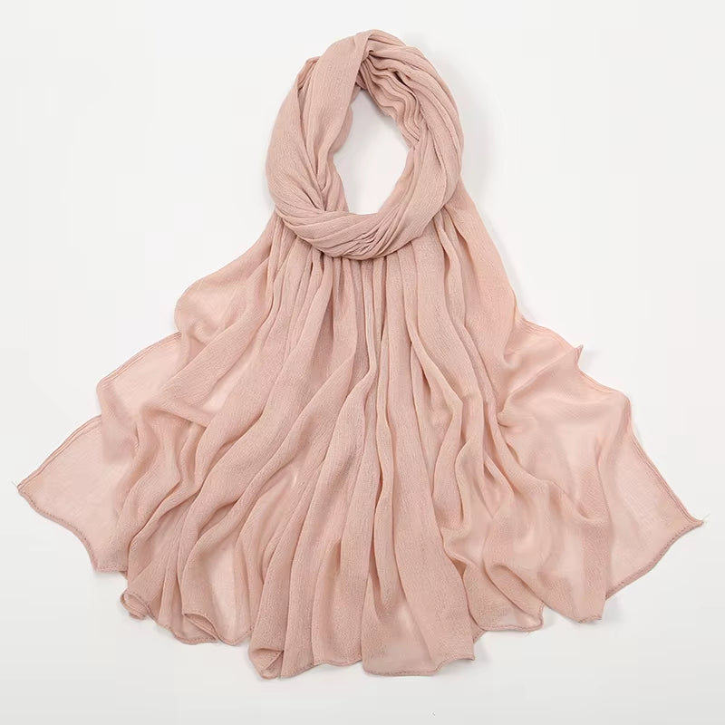New Crinkle Rayon Hijabs Women Scarf Solid Headscarf Wrap Big Size Plain Long Shawls Muslim Women Hijab Islamic Turban Headbands