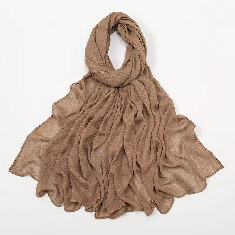 New Crinkle Rayon Hijabs Women Scarf Solid Headscarf Wrap Big Size Plain Long Shawls Muslim Women Hijab Islamic Turban Headbands