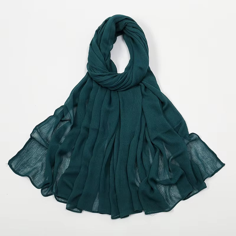New Crinkle Rayon Hijabs Women Scarf Solid Headscarf Wrap Big Size Plain Long Shawls Muslim Women Hijab Islamic Turban Headbands