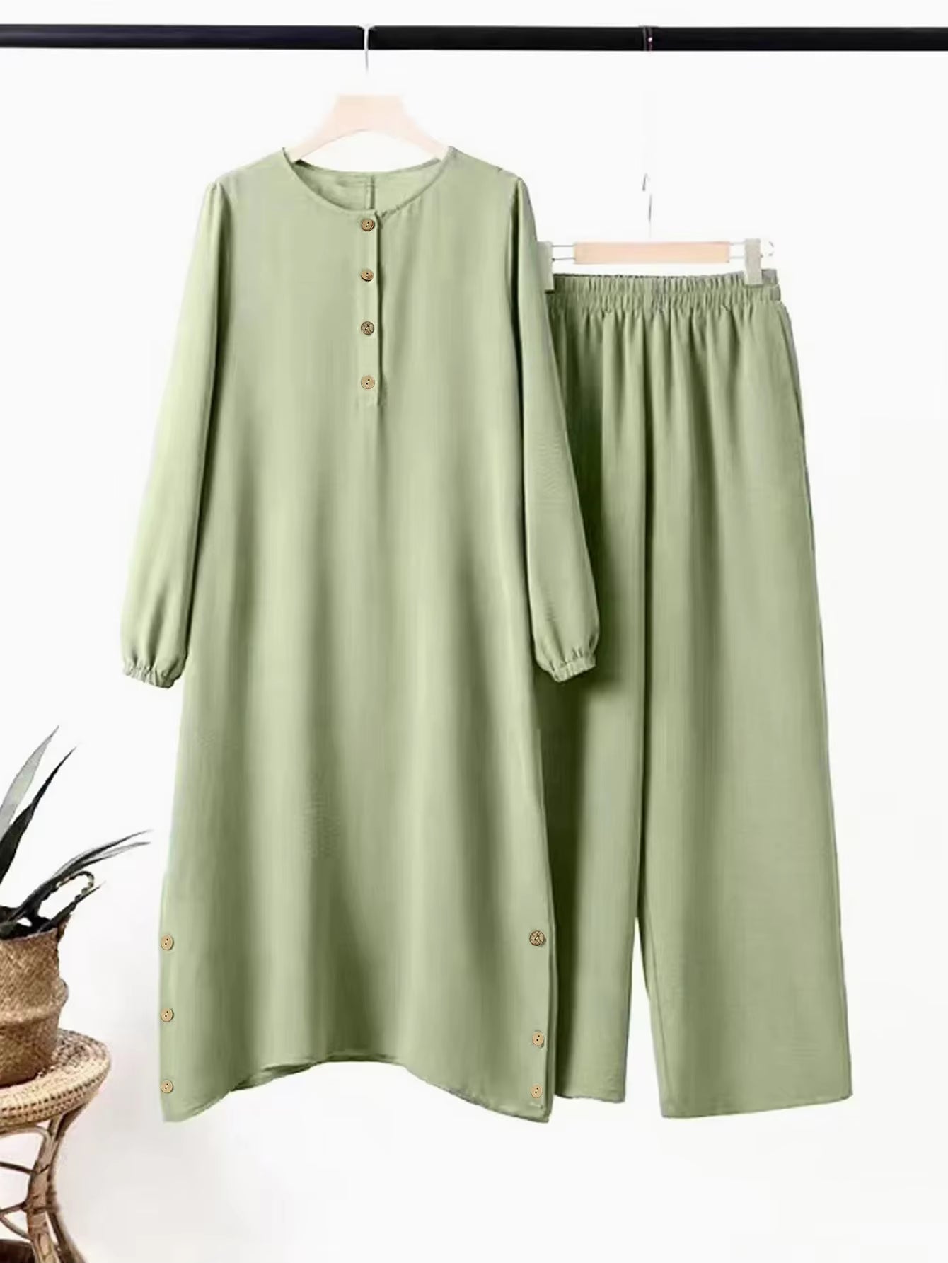 Muslim Abaya Suit Elegant Women Matching Sets Fashion Long Shirt Tops & Wide Leg Pants Ramadan Outfits Urban Tracksuits