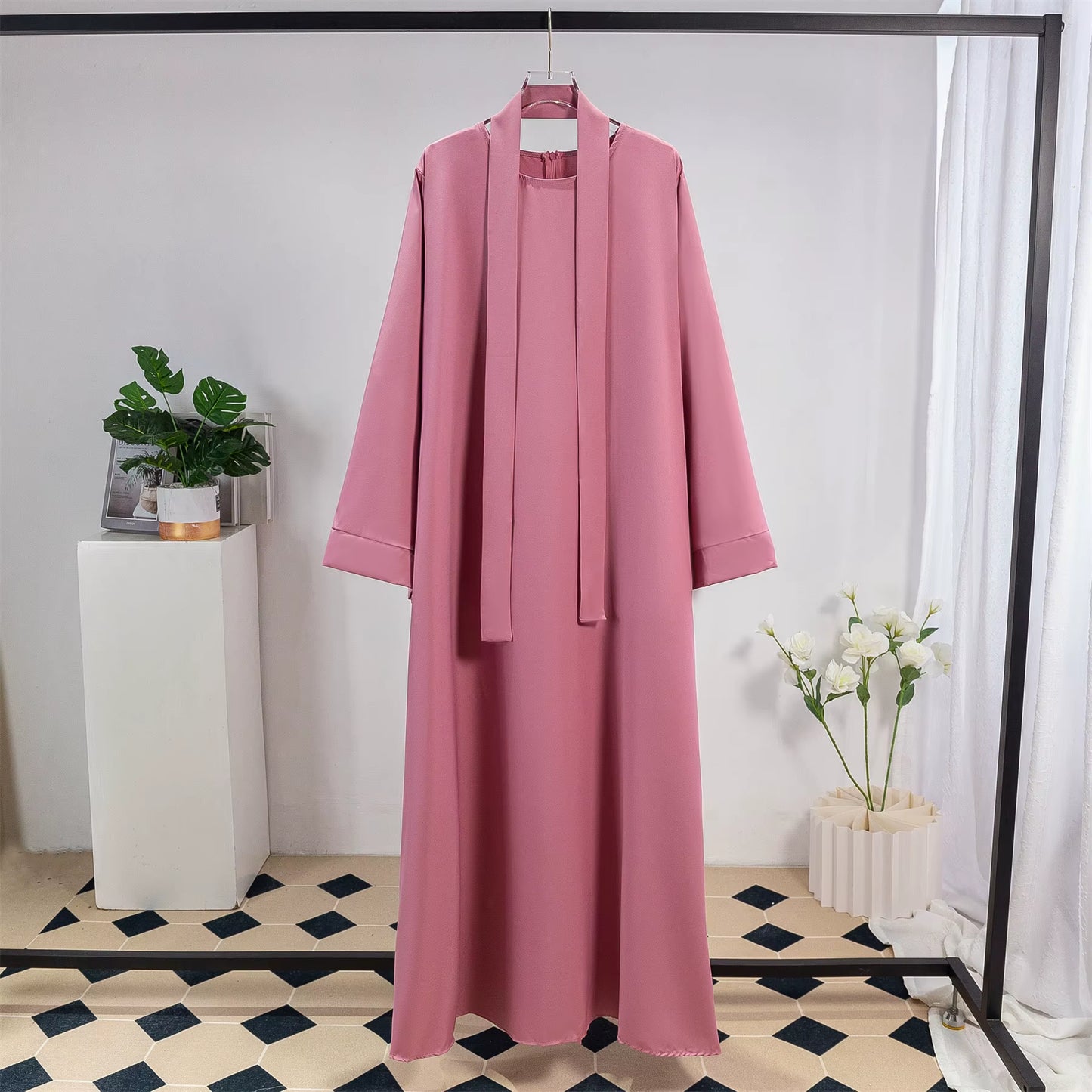Muslim Abayas Women Kaftans Long Maxi Prayer Dress with Belt Full Sleeve Islamic Clothing Women Jilbabs Ramadan Dresses