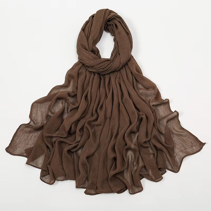 New Crinkle Rayon Hijabs Women Scarf Solid Headscarf Wrap Big Size Plain Long Shawls Muslim Women Hijab Islamic Turban Headbands