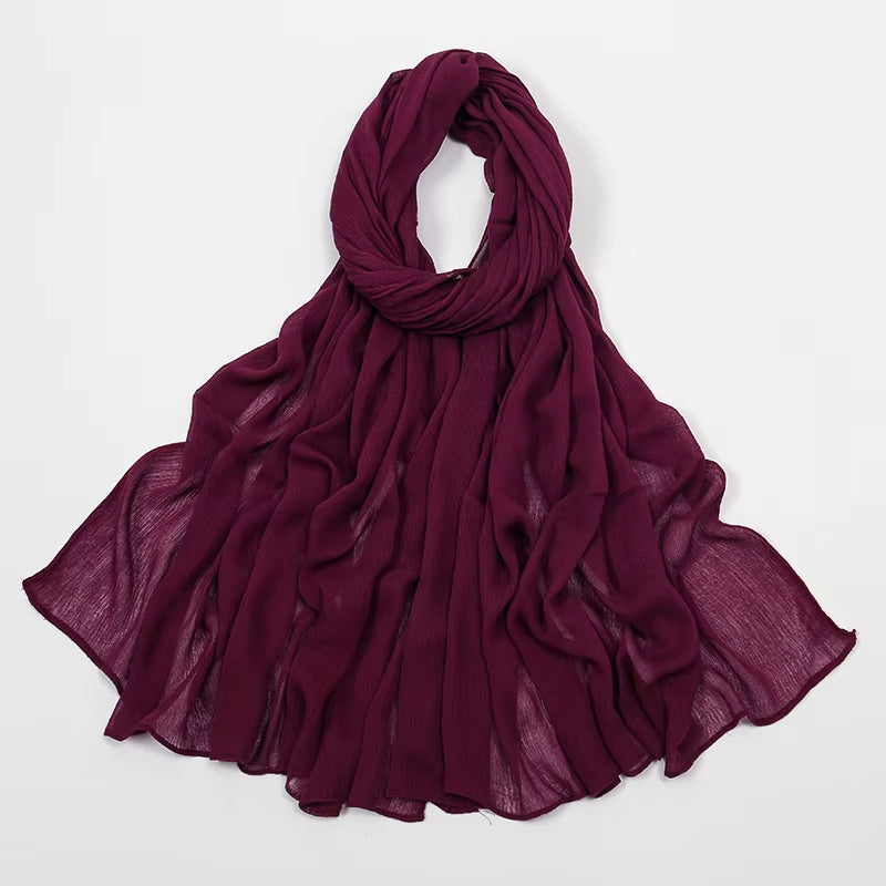 New Crinkle Rayon Hijabs Women Scarf Solid Headscarf Wrap Big Size Plain Long Shawls Muslim Women Hijab Islamic Turban Headbands