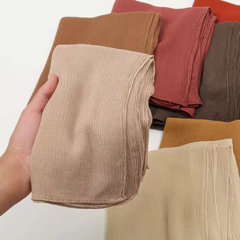 New Crinkle Rayon Hijabs Women Scarf Solid Headscarf Wrap Big Size Plain Long Shawls Muslim Women Hijab Islamic Turban Headbands