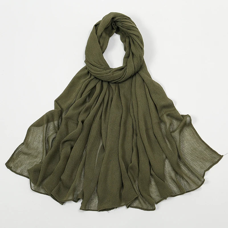 New Crinkle Rayon Hijabs Women Scarf Solid Headscarf Wrap Big Size Plain Long Shawls Muslim Women Hijab Islamic Turban Headbands