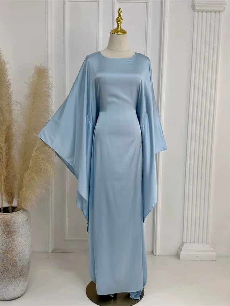 Eid Shiny Batwing Satin Abaya Dubai Luxury 2024 Muslim Abayas for Women Maxi Kaftan Dress Islamic Clothing Caftan Marocain Femme