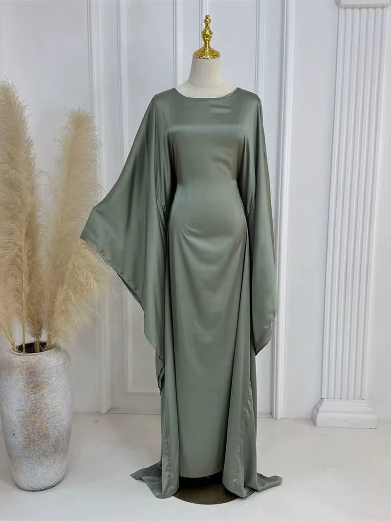 Eid Shiny Batwing Satin Abaya Dubai Luxury 2024 Muslim Abayas for Women Maxi Kaftan Dress Islamic Clothing Caftan Marocain Femme
