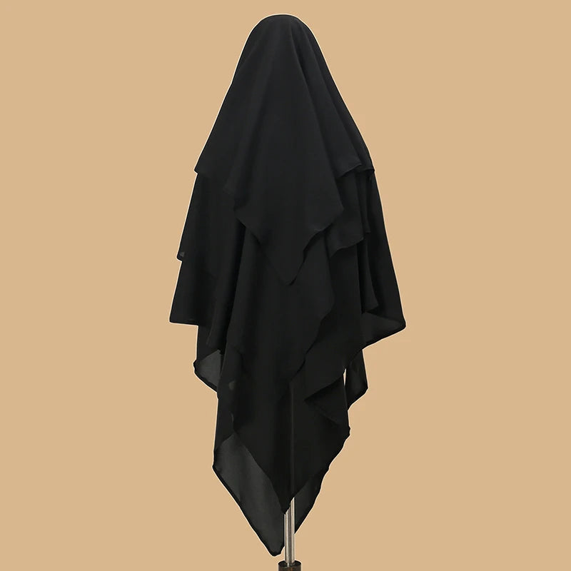 Plain Three-Layer Chiffon Hijab Prayer Khimar Solid Color Arabian Türkiye Shawl Headscarf 136*120Cm