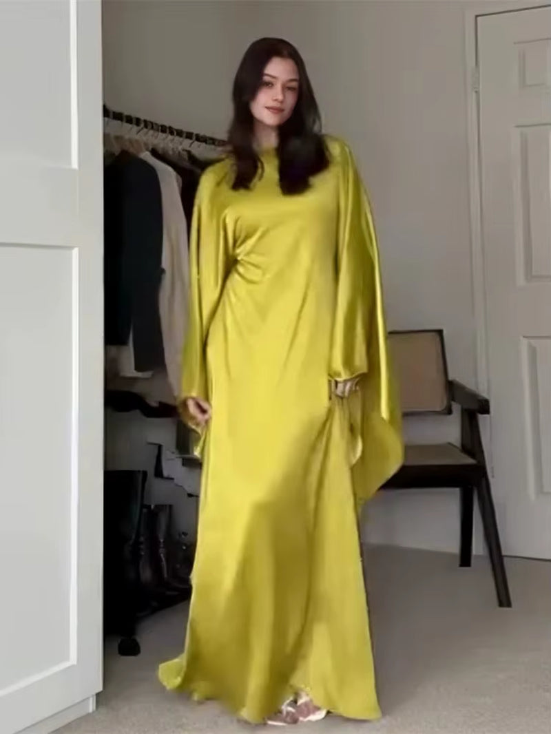 Eid Shiny Batwing Satin Abaya Dubai Luxury 2024 Muslim Abayas for Women Maxi Kaftan Dress Islamic Clothing Caftan Marocain Femme