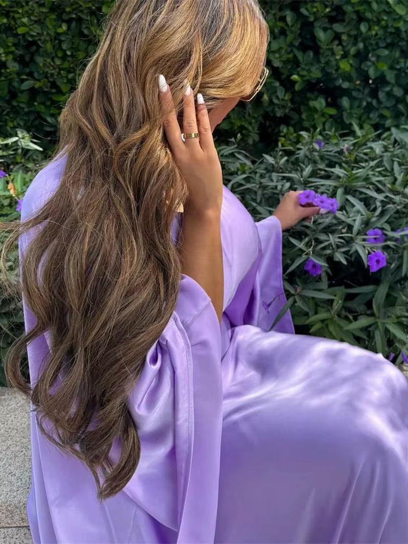 Eid Shiny Batwing Satin Abaya Dubai Luxury 2024 Muslim Abayas for Women Maxi Kaftan Dress Islamic Clothing Caftan Marocain Femme