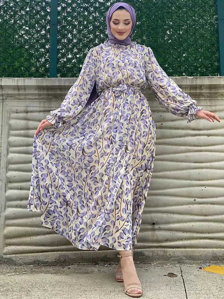 Summer Abaya Dubai Luxury Muslim Woman Dresses Chiffon Ramadan African Elegant Dresses(Not Contain Hijab)