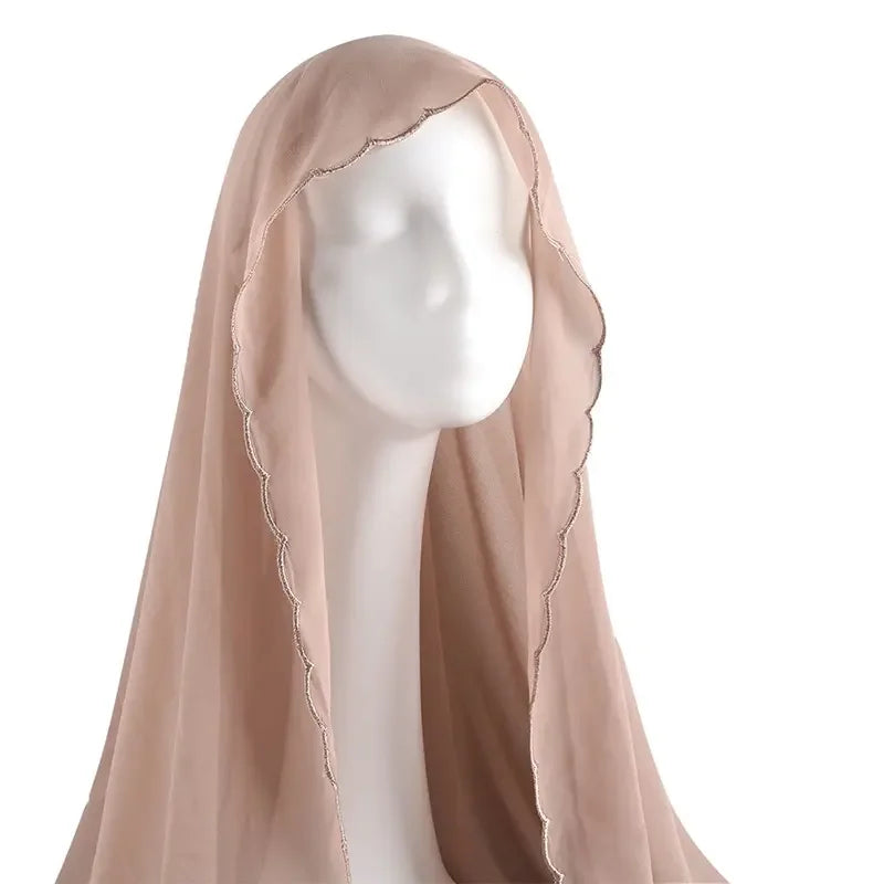 Muslim Chiffon Hijab Shawls Lace Scarf Women Solid Head Wraps Women Hijabs Scarves Ladies Foulard Femme Muslim Veil 70*180Cm