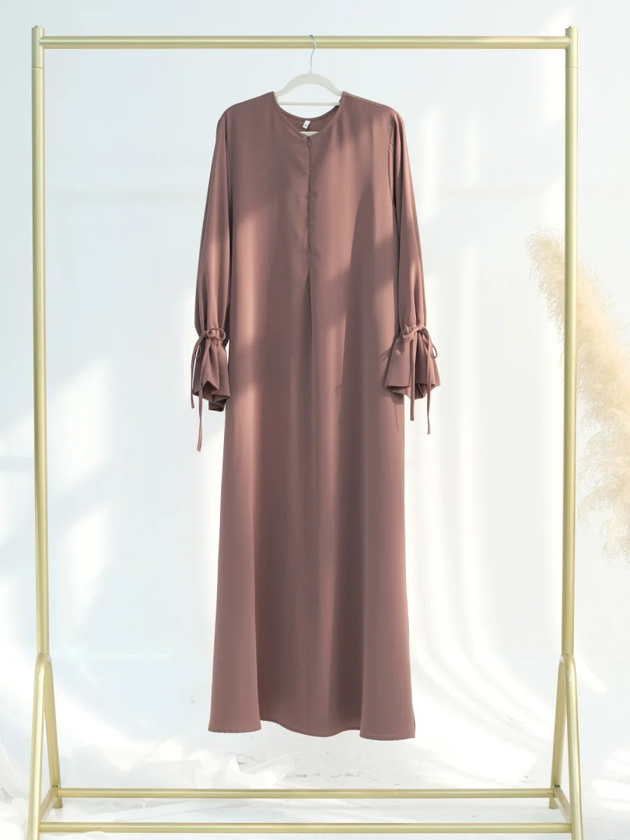 Muslim Women Türkiye Dubai Abaya Drawstring Sleeve Long Dress plus Size Modest Ramadan Loose Robe Kaftan Femme Islam Clothing