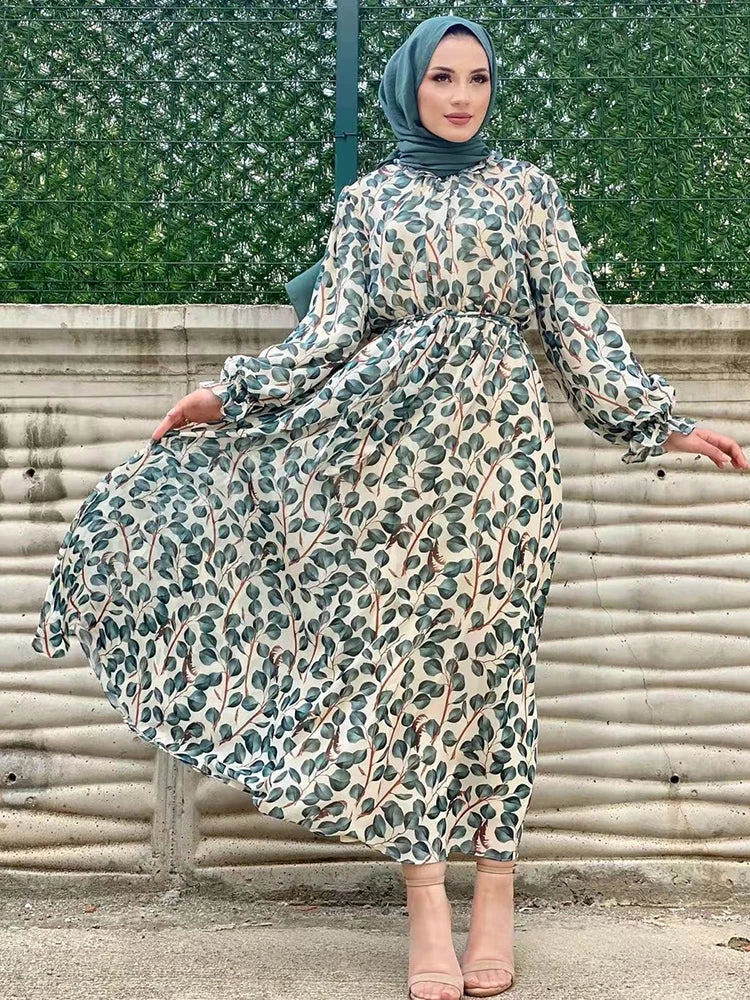 Summer Abaya Dubai Luxury Muslim Woman Dresses Chiffon Ramadan African Elegant Dresses(Not Contain Hijab)