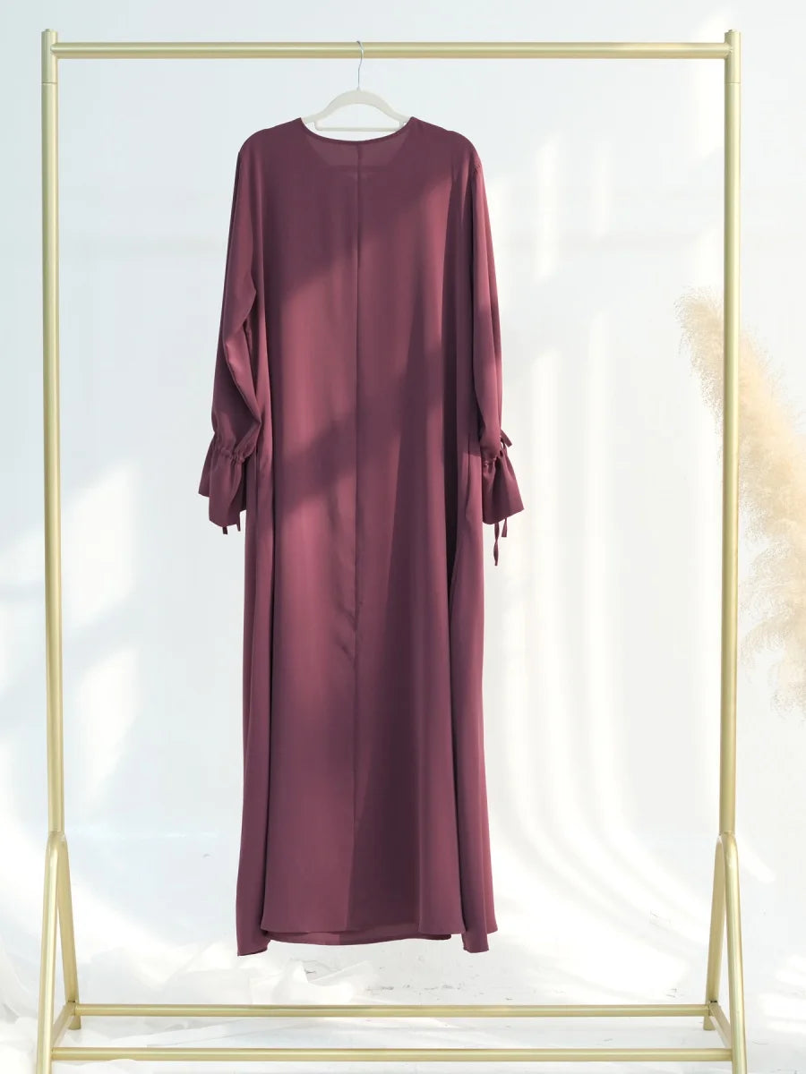 Muslim Women Türkiye Dubai Abaya Drawstring Sleeve Long Dress plus Size Modest Ramadan Loose Robe Kaftan Femme Islam Clothing