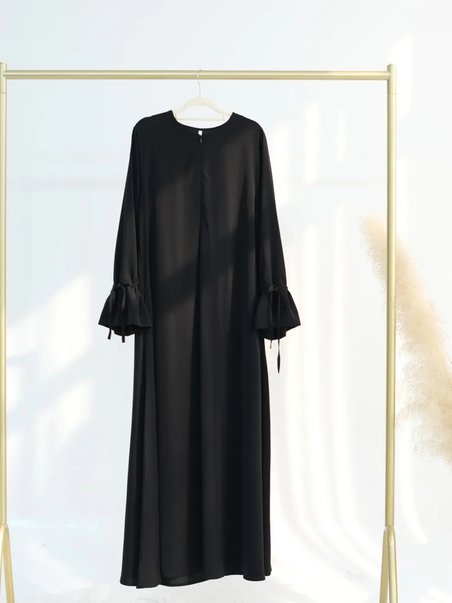 Muslim Women Türkiye Dubai Abaya Drawstring Sleeve Long Dress plus Size Modest Ramadan Loose Robe Kaftan Femme Islam Clothing