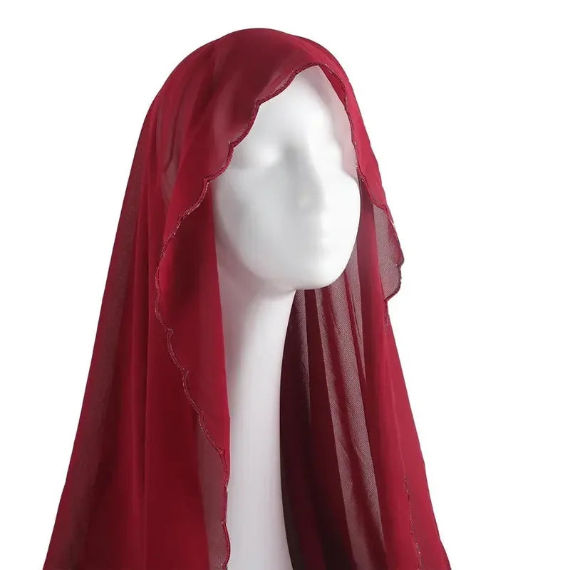 Muslim Chiffon Hijab Shawls Lace Scarf Women Solid Head Wraps Women Hijabs Scarves Ladies Foulard Femme Muslim Veil 70*180Cm