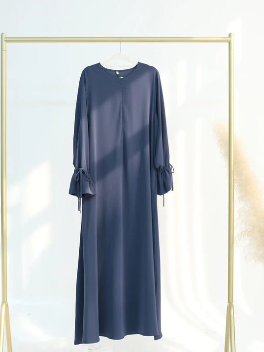 Muslim Women Türkiye Dubai Abaya Drawstring Sleeve Long Dress plus Size Modest Ramadan Loose Robe Kaftan Femme Islam Clothing