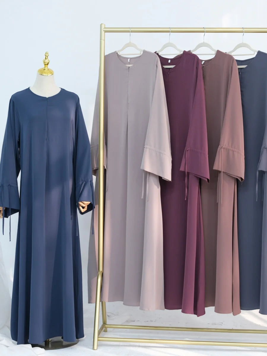 Muslim Women Türkiye Dubai Abaya Drawstring Sleeve Long Dress plus Size Modest Ramadan Loose Robe Kaftan Femme Islam Clothing