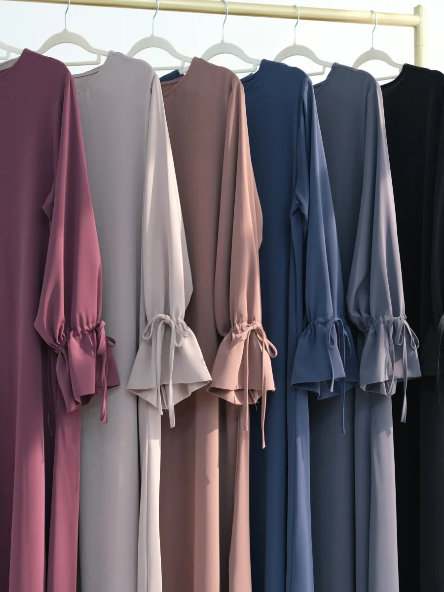 Muslim Women Türkiye Dubai Abaya Drawstring Sleeve Long Dress plus Size Modest Ramadan Loose Robe Kaftan Femme Islam Clothing