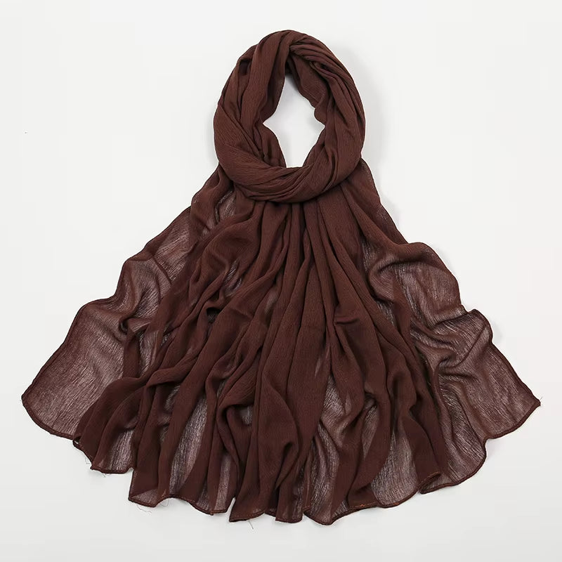 New Crinkle Rayon Hijabs Women Scarf Solid Headscarf Wrap Big Size Plain Long Shawls Muslim Women Hijab Islamic Turban Headbands