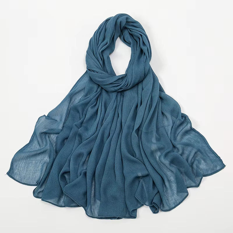 New Crinkle Rayon Hijabs Women Scarf Solid Headscarf Wrap Big Size Plain Long Shawls Muslim Women Hijab Islamic Turban Headbands