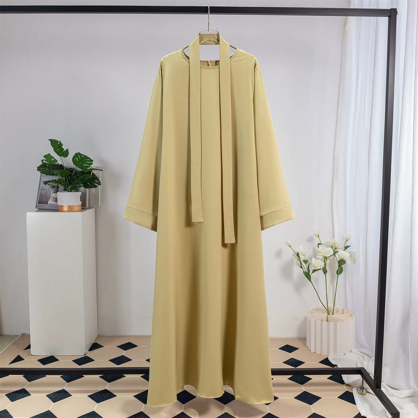 Muslim Abayas Women Kaftans Long Maxi Prayer Dress with Belt Full Sleeve Islamic Clothing Women Jilbabs Ramadan Dresses