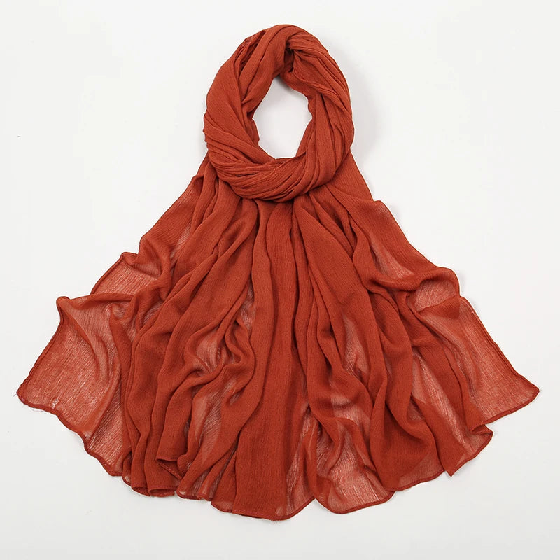New Crinkle Rayon Hijabs Women Scarf Solid Headscarf Wrap Big Size Plain Long Shawls Muslim Women Hijab Islamic Turban Headbands